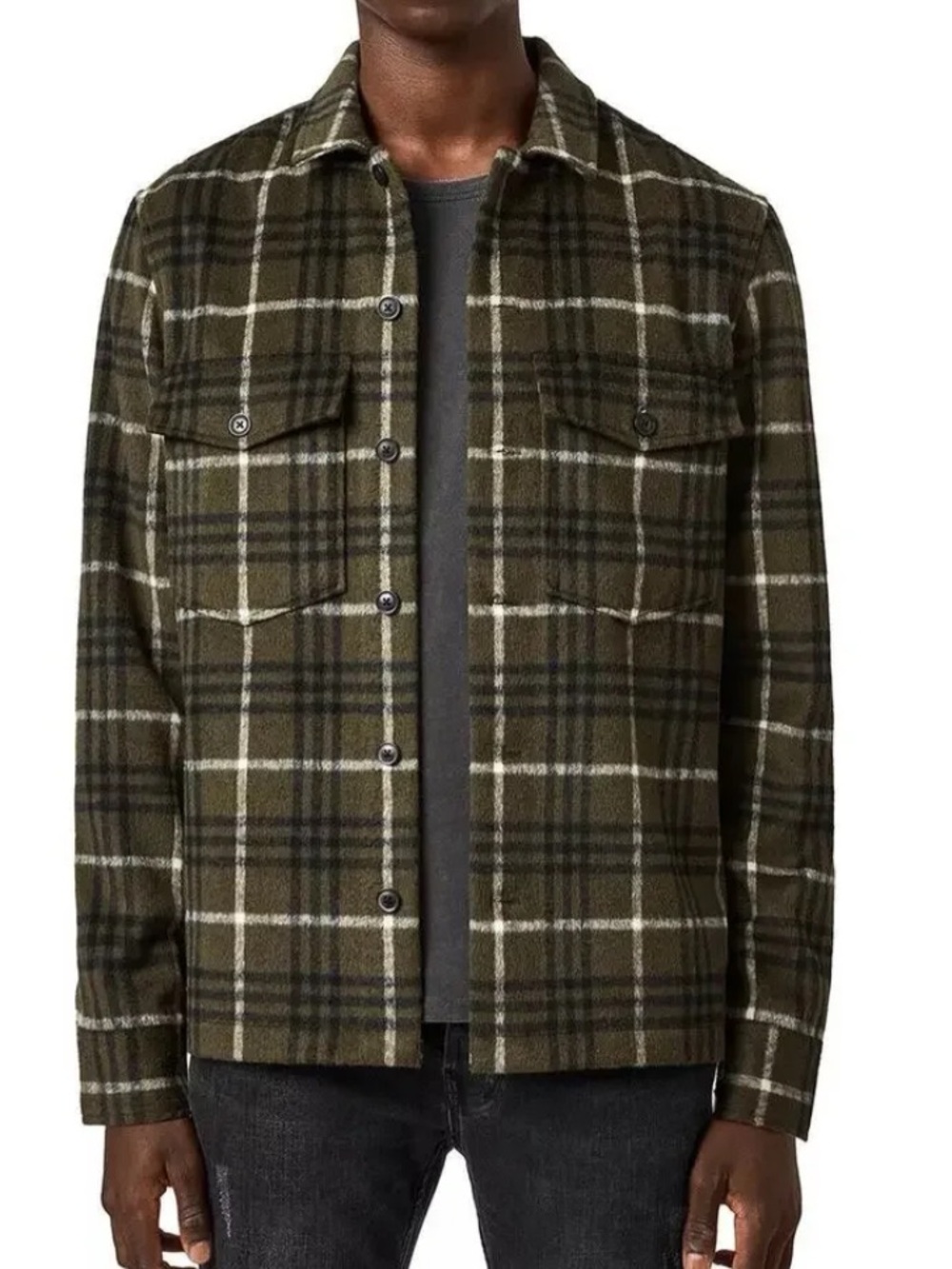 ALLSAINTS plaid wool blend button-down flannel overshirt Size XL